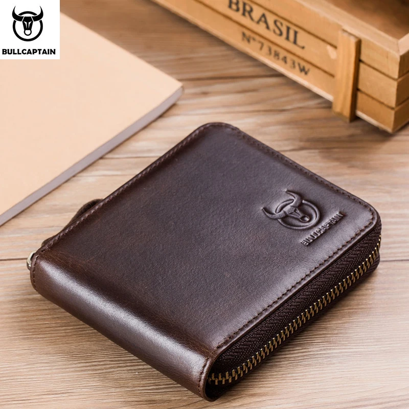 Top Trends: BULLCAPTAIN RFID Leather Men's Wallet Brand Wallet Retro Men's Short Coin Purse Zipper Wallet Card Holder Wallet Shoppable Styles