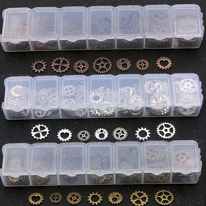 Top Trends: 1Set 140Pcs / Lot 3 Color 7 Styles Steampunk Mechanical Gears Charm With Box Material For DIY Necklace Bracelet Jewelry Making Shoppable Styles