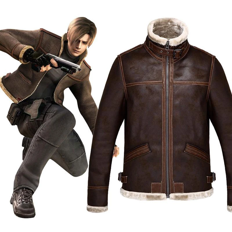 Top Trends: Leon S Kennedy Motorcycle Faux Leather Jacket Men Winter Fleece Plush Riders Jacket Windbreakers Synthetic Lambswool Coat Brown Shoppable Styles