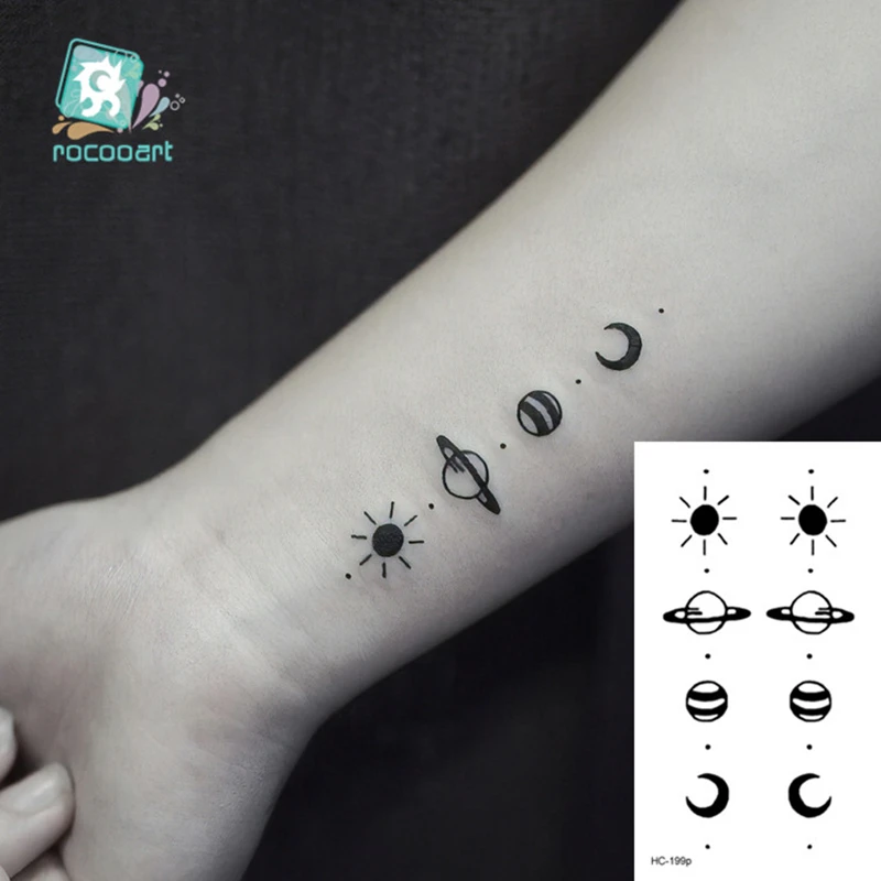 Top Trends: 1 PC Geometric Planet Fashion Women Temporary Tattoo Sticker Water Transfer Tattoo Minimalist Small Sun Moon Design Fake Tattoo Shoppable Styles