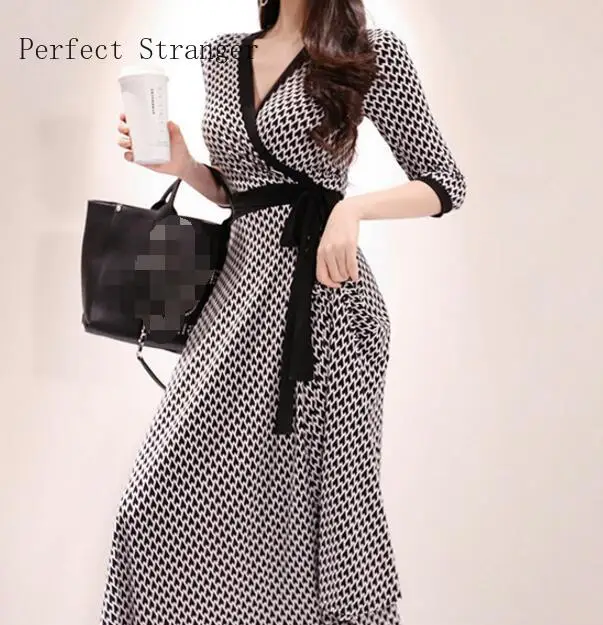 Top Trends: 2021 Spring Summer New Arrival Hot Sale V Collar Three-quarter Sleeve Plaid Women Jag Long Dress Shoppable Styles