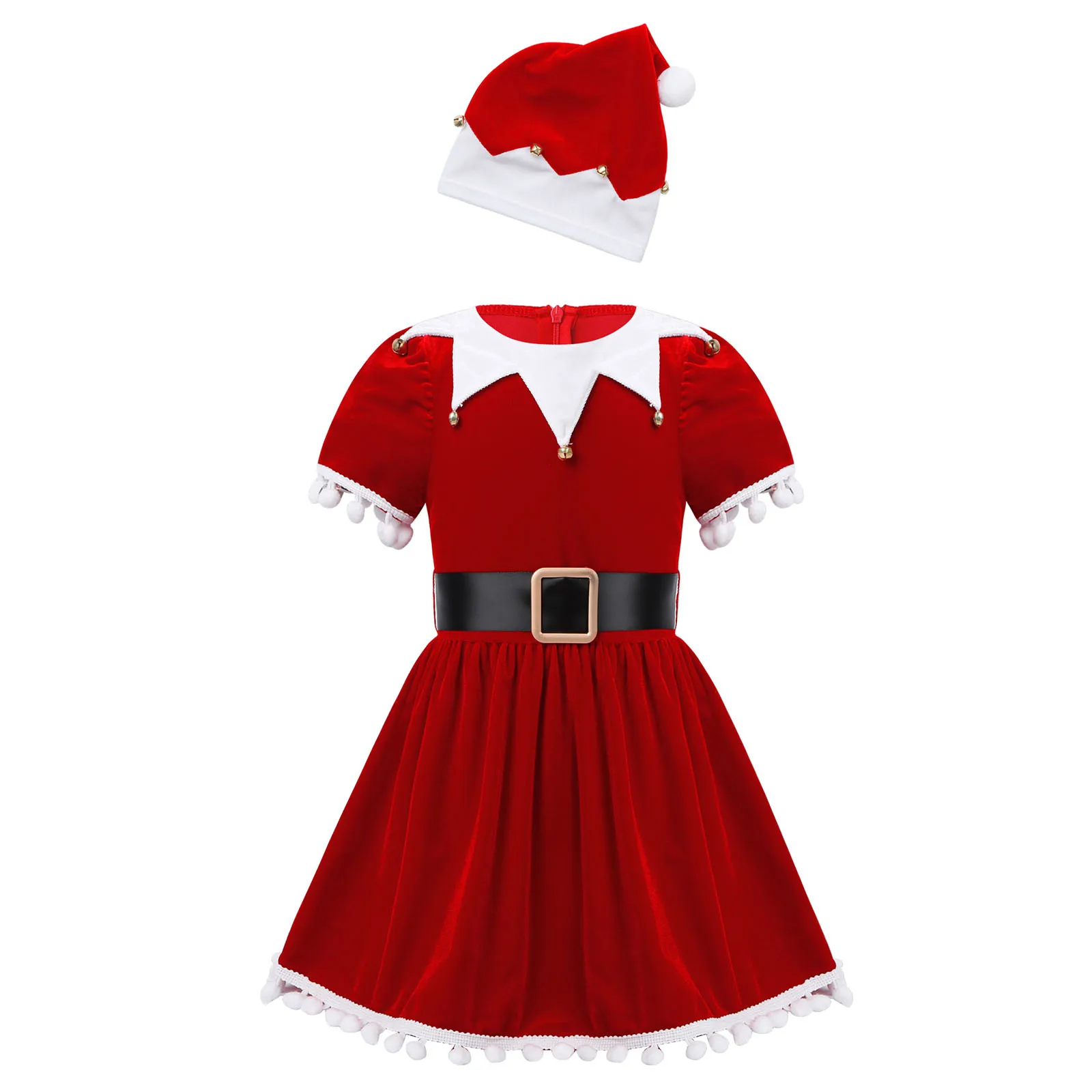 Top Trends: Toddler Girls Christmas Elf Costume Santa Claus Fancy Party Dress Xmas Festive Outfit Princess Tassel Tutu Dress With Hat Belt Shoppable Styles