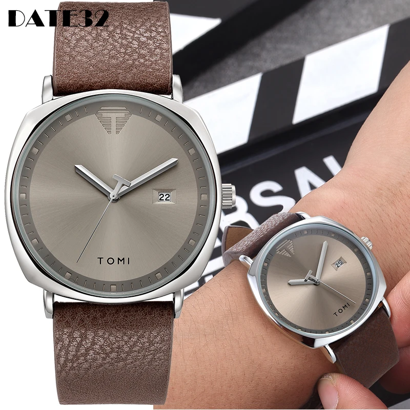 Top Trends: Calendar Watch For Men Simple Square Dial Men Quartz Wrist Watches Casual Leather Wristwatch Mens Minimalist Black Brown Clock Shoppable Styles