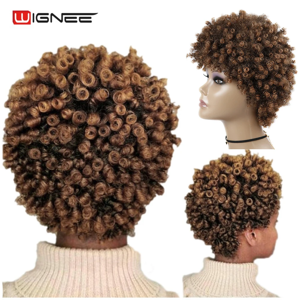 Top Trends: Wignee Short Hair Synthetic Wigs Afro Kinky Curly Heat Resistant For Women Mixed Brown Cosplay African Hairstyles Daily Hair Wig Shoppable Styles