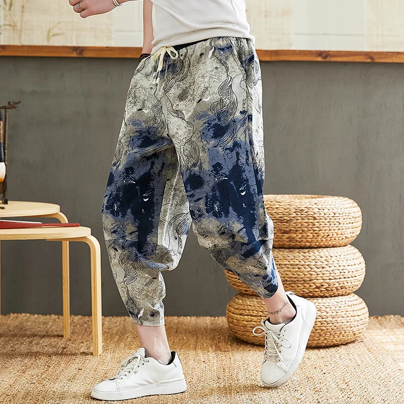 Top Trends: Baggy Cotton Harem Pants Men 2024 Summer Japanese Men Women Hip Hop Plus Size Wide Leg Pants Bloomers Calf-Length Pants Joggers Shoppable Styles