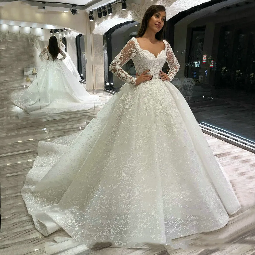 Top Trends: Luxury Lace Wedding Dresses Long Sleeves 2023 Robe De Mariage Beaded Appliqued Ball Gown Bridal Dresses Arabian Vestido De Noiva Shoppable Styles