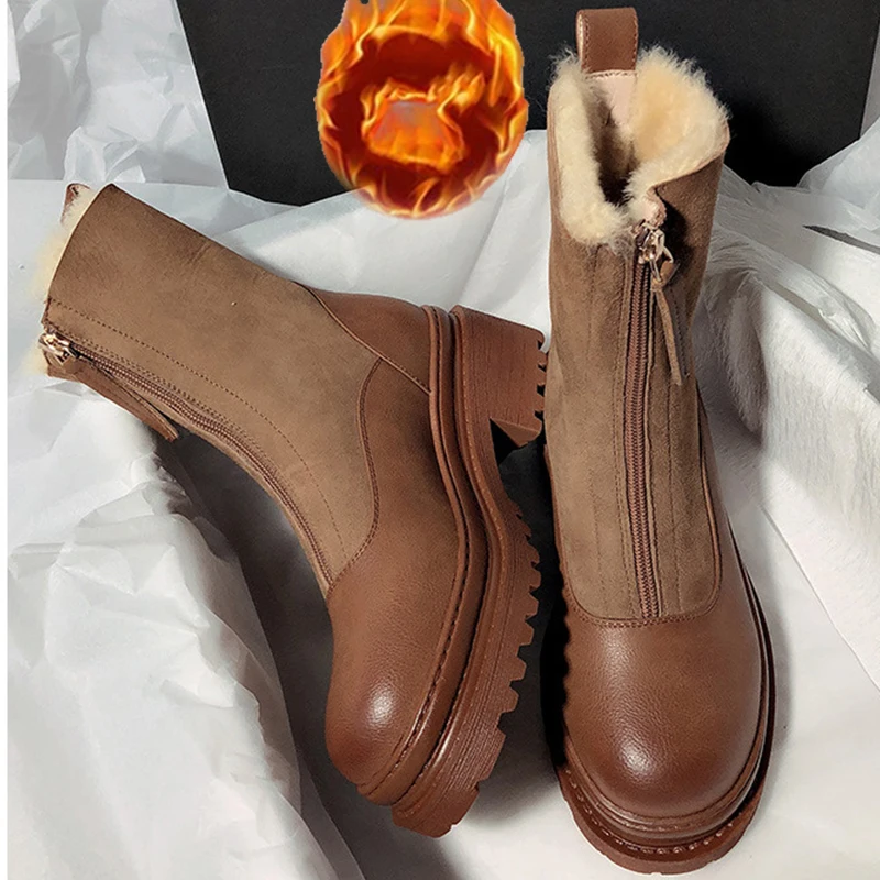 Top Trends: Mid-Tube High-Top Round-Toe Women's Short Boots Frosted Leather Thick-Soled Korean Leather Plush Women's Snow Boots Shoppable Styles