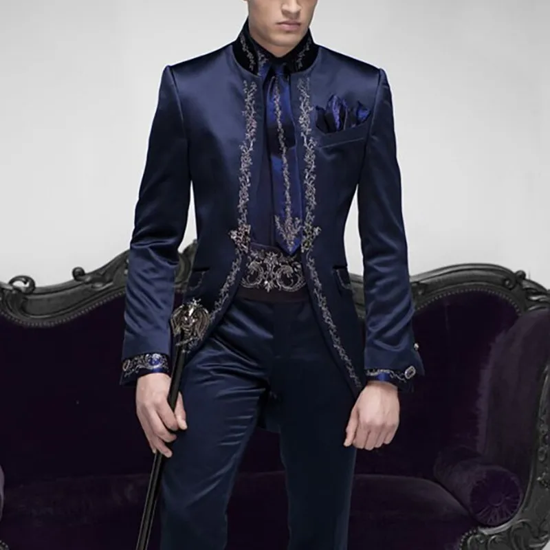 Top Trends: 2023 Tailor Made Italian Embroidery Navy Blue Men Suits Slim Fit Groom Prom 2 Piece Male Blazer Luxury Brand Jacket+ Pants Shoppable Styles