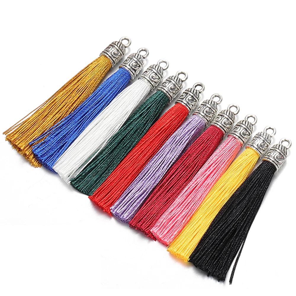 Top Trends: 10Pcs 6cm Silk Tassel Charms Brush Tassels With Antique Silver Caps For DIY Jewelry Making Handmade Earrings Pendant Accessories Shoppable Styles