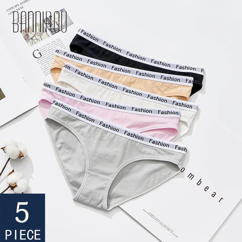 Top Trends: 5 Pcs Cotton Underwear For Woman Soft Briefs Fashion Sports Underpants Intimates Low-Rise Women's Panties BANNIROU Shoppable Styles