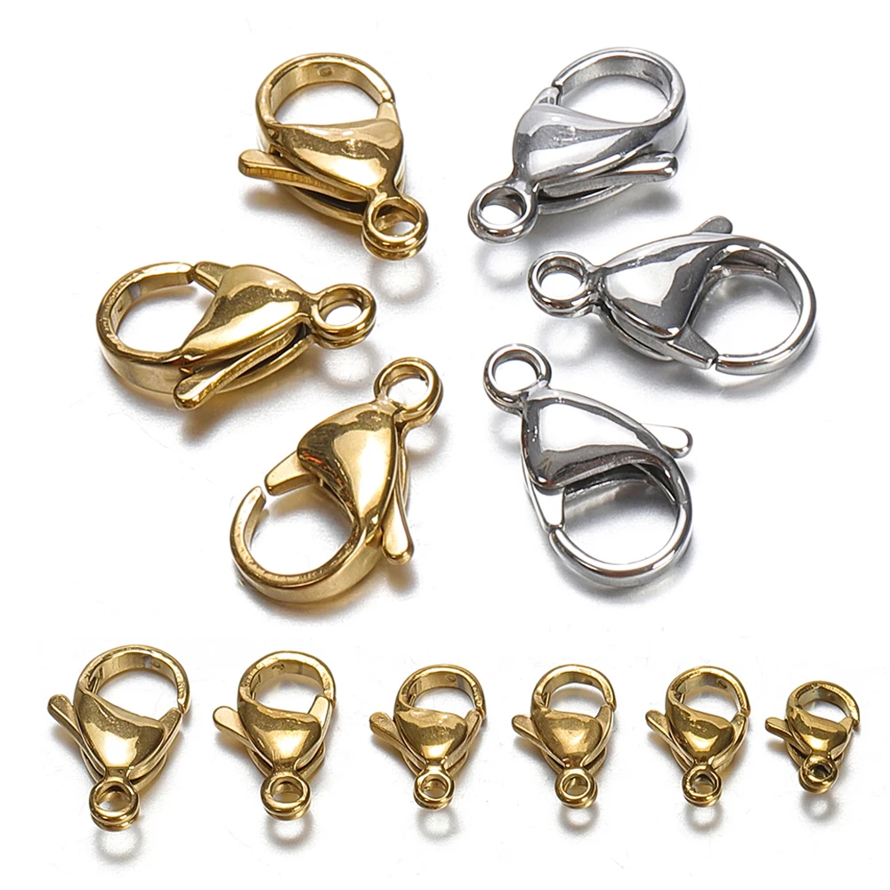 Top Trends: 100pcs 20pcs 9-15mm Stainless Steel Lobster Clasps For Bracelet Necklace Gold Color Chain Claw Connectors DIY Jewelry Making Shoppable Styles