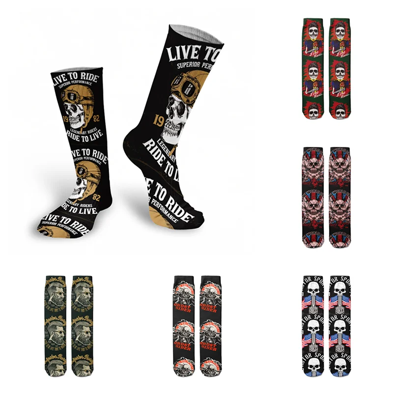 Top Trends: Punk Street Casual 3D Printed Cotton Socks Men Skull Crossbones Skateboard Socks Unisex Women Medium Tube Socks Spring Autumn Shoppable Styles