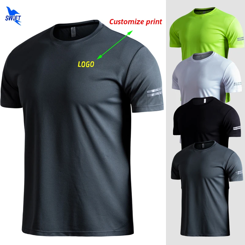 Top Trends: Customize LOGO Breathable Running Shirts Men Tops Tees Quick Dry Short Sleeve Gym Fitness T Shirt Reflective Strips Sportswear Shoppable Styles