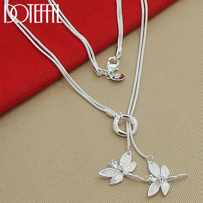 Top Trends: DOTEFFIL 925 Sterling Silver Two Dragonfly Pendant Necklace For Women Snake Chain Necklace Wedding Engagement Jewelry Shoppable Styles