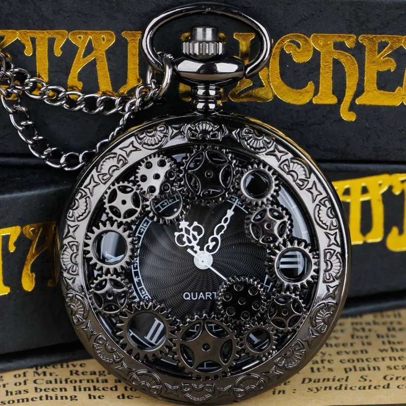 Top Trends: Steampunk Copper Vintage Hollow Gear Hollow Quartz Pocket Watch Necklace Pendant Clock Chain Men Women Shoppable Styles