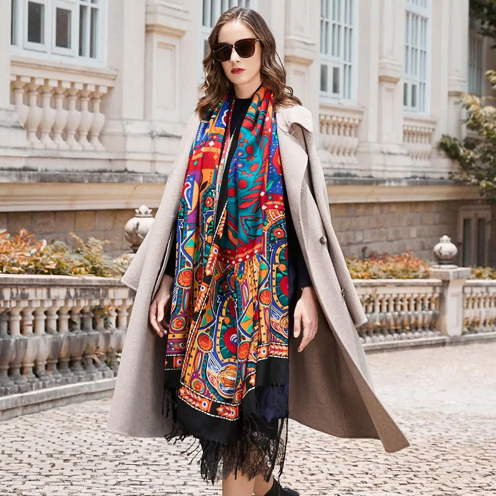 Top Trends: Fashion Winter Scarf For Women Cashmere Warm Plaid Pashmina Luxury Brand Blanket Wraps Female Scarves And Shawls 2019 Shoppable Styles