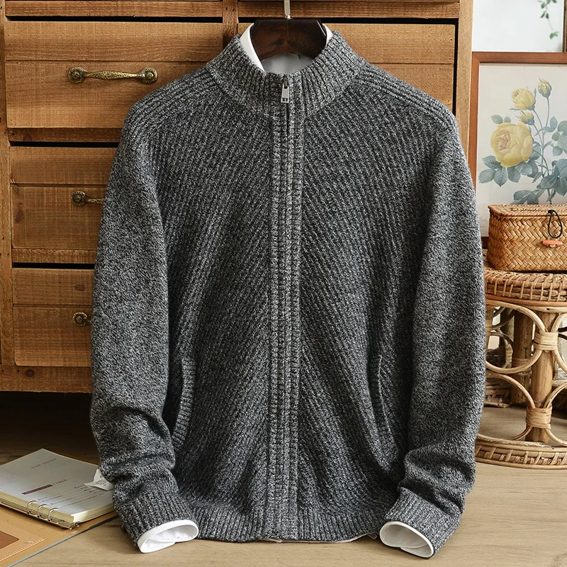 Top Trends: Winter New Cardigan 100% Pure Cashmere Sweater Men's Thick Middle-aged Jacquard High Neck Zipper Sweater Sweater Coat Casual Shoppable Styles