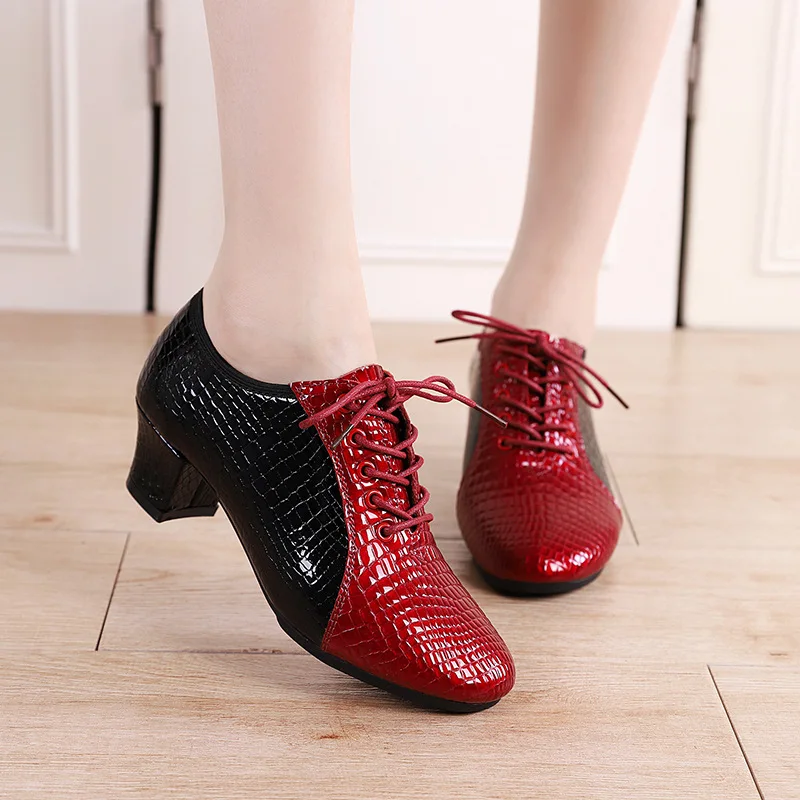 Top Trends: Latin Dance Shoes Female Head Layer Cowhide Stone Pattern Soft Rubber Sole Bottom Chacharum Ballad Ballroom Jazz Shoes Woman Shoppable Styles - Image 4