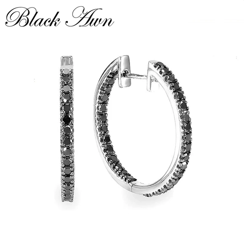 Top Trends: Black Awn New Classic Silver Color Round Trendy Spinel Engagement Hoop Earrings For Women Jewelry I181 Shoppable Styles