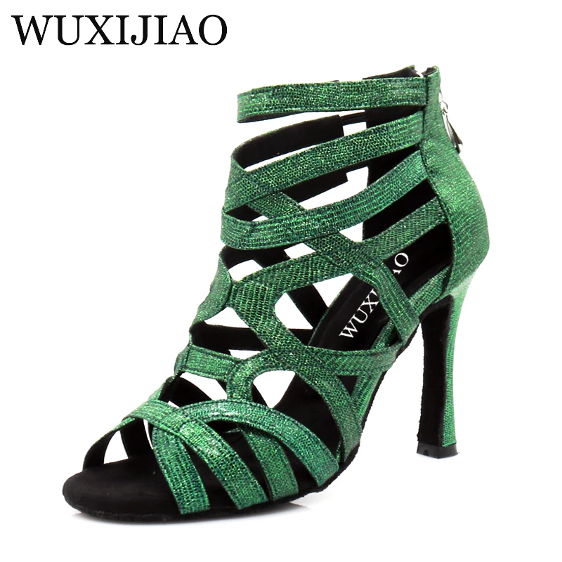 Top Trends: WUXIJIAO 2020 New Latin Dance Shoes Green Pink Gold Glitter Fabric Salsa Dance Shoes Women Ballroom Dance Boots Cuba Dance Shoes Shoppable Styles - Image 3