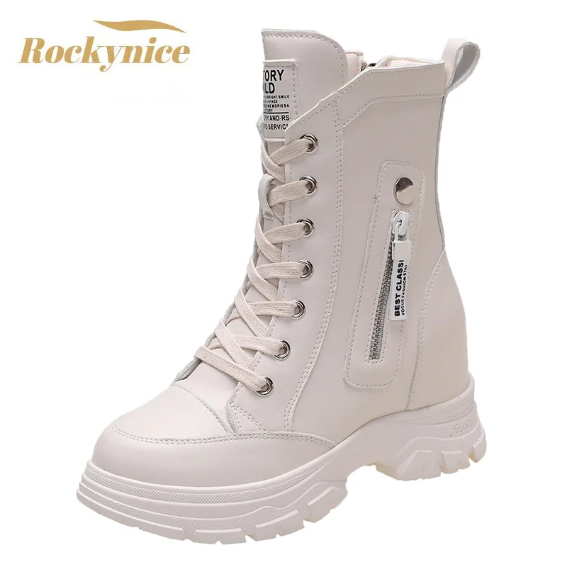 Top Trends: New Winter Ankle Boots For Women Motorcycle Boots Chunky Heels Casual Round Toe Leather Sneakers High Platform Boots Shoe Female Shoppable Styles