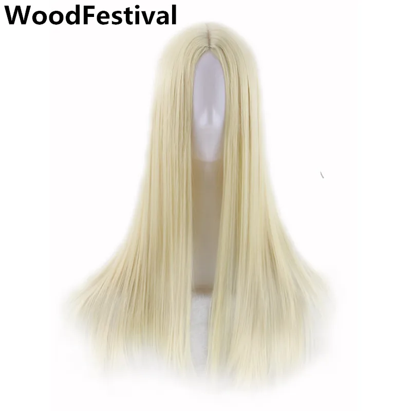 Top Trends: WoodFestival Synthetic Wig Female Straight Long Hair Cosplay Wigs For Women Red Blue Black Blonde Burgundy Silver Dark Brown Shoppable Styles