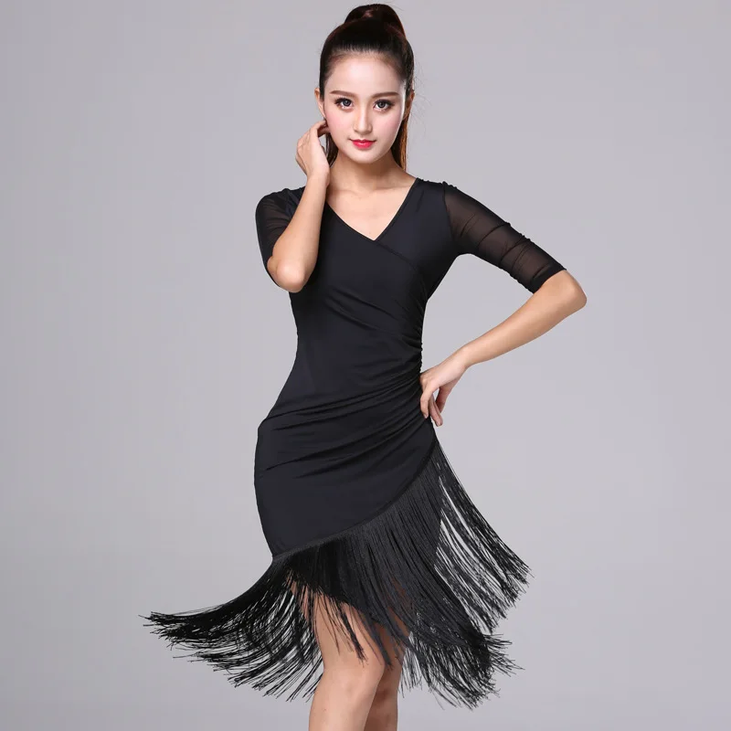 Top Trends: Women Sexy Mid Long Sleeve Printing Latin Dance Training Tassel Clothing Ballroom Dress Tango Modern Rumba Performance Dancewear Shoppable Styles - Image 4