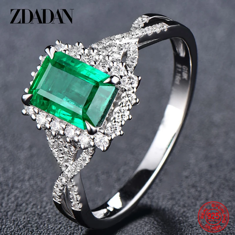 Top Trends: ZDADAN 925 Sterling Silver Charm Emerald Ring For Women Fashion Party Jewelry Engagement Gift Shoppable Styles