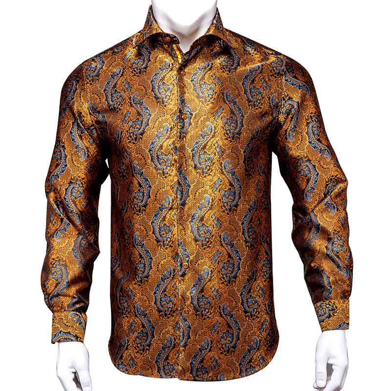 Top Trends: Hi-Tie 100% Silk Luxury Black Gold Embroidery Paisley Dress Shirt Men Long Sleeve Men's Casual Button-Down Shirts Outwear Gift Shoppable Styles