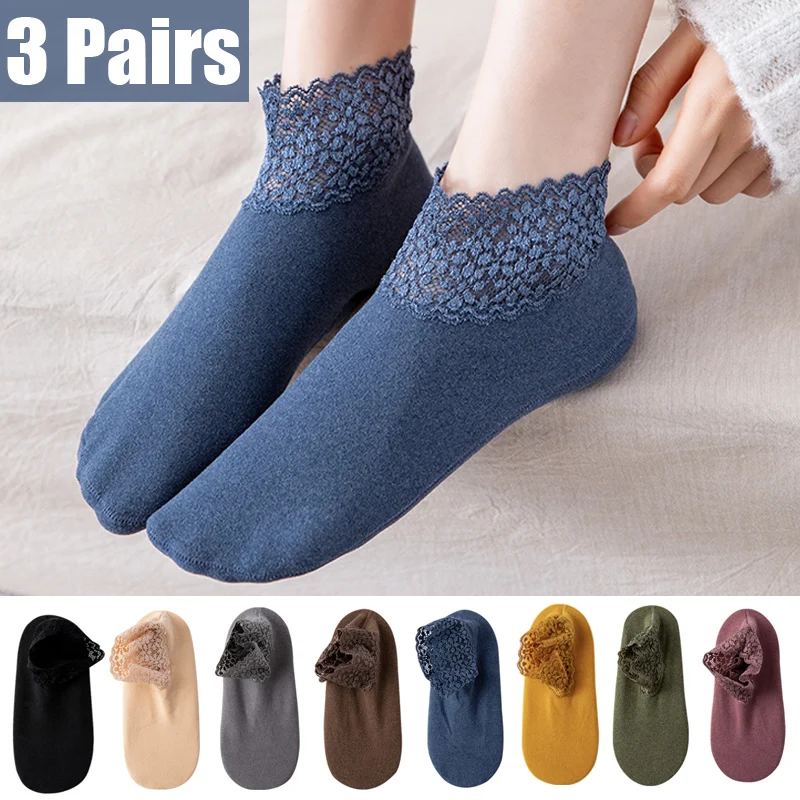 Top Trends: 3 Pairs Women Winter Socks Warm Thicken Thermal Soft Solid Color Socks Wool Cashmere Snow Boots Velvet Lace Home Floor Sock Shoppable Styles