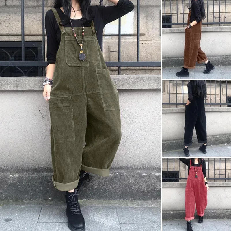 Top Trends: Vintage Corduroy Jumpsuits Women's Autumn Pants 2023 ZANZEA Casual Suspender Wide Leg Playsuits Rompers Trousers Shoppable Styles