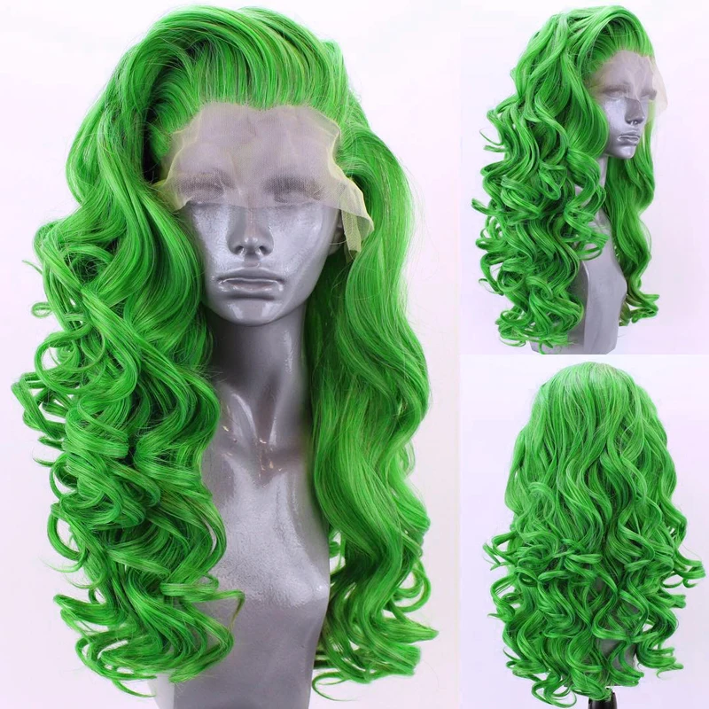 Top Trends: Charisma Long Deep Wave Hair Synthetic Lace Front Wig High Temperature Fiber Hair Pink Wigs For Women Free Part Green Wig Shoppable Styles