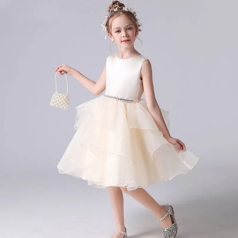 Top Trends: Dideyttawl Champagne Short Pleated Flower Girl Dresses For Wedding Concert Party Tiered Princess Junior Bridesmaid Dress Shoppable Styles