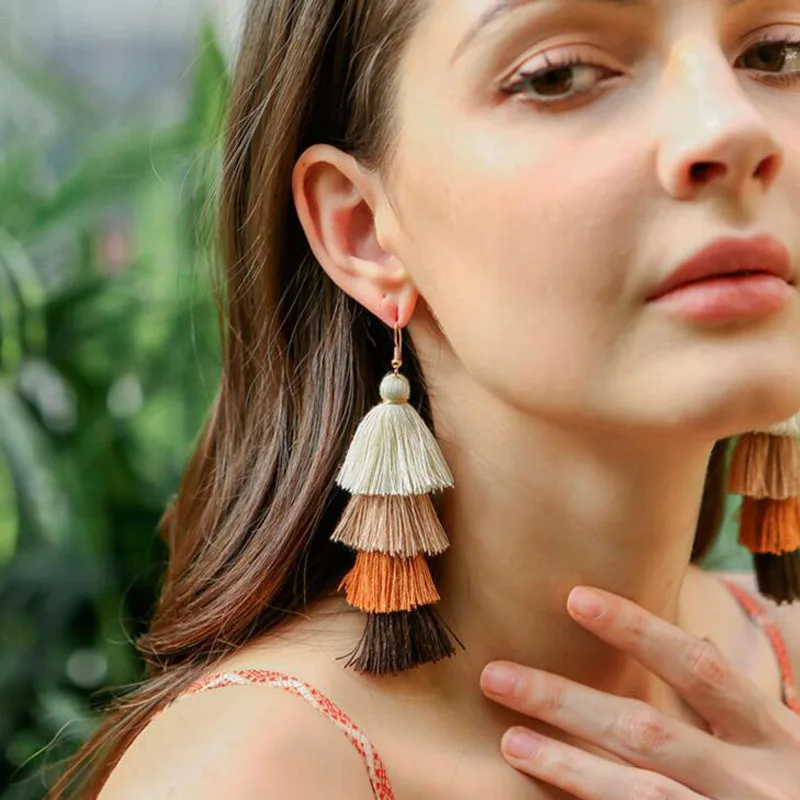 Top Trends: Bohemian 4 Layered Tassel Earrings For Women Ethnic Long Fringe Multi Color Statement Dangle Earring GirlsFashion Jewelry Shoppable Styles