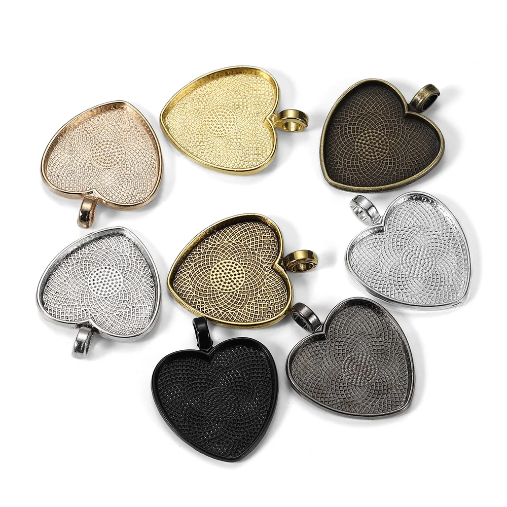 Top Trends: 10pcs / lot 25mm Heart Cabochon Blank Alloy Base Pendant Cabochons Settings Gold Plated DIY Necklace Making Shoppable Styles