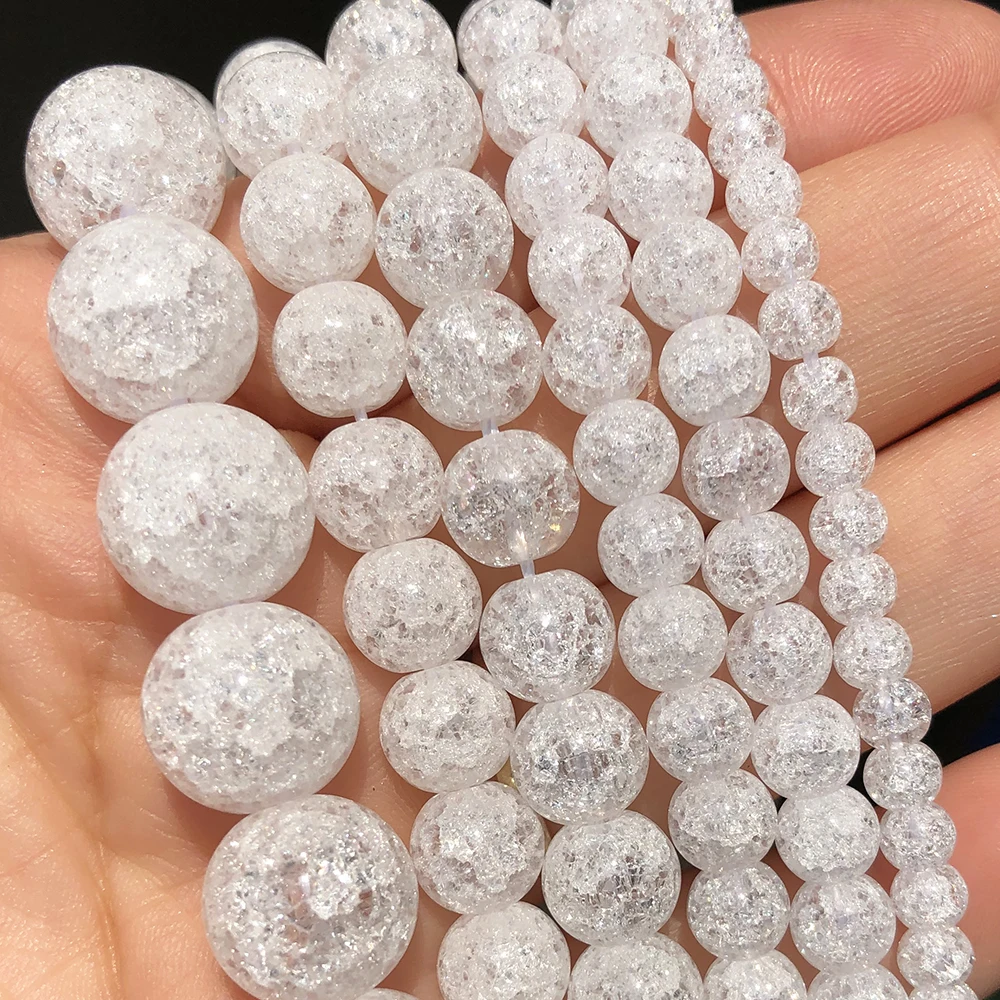 Top Trends: 4 6 8 10 12mm White Cracked Crystal Beads Round Loose Spacer Beads For Jewelry Making DIY Bracelet Charms Accessories 15&#039;&#039;Inches Shoppable Styles