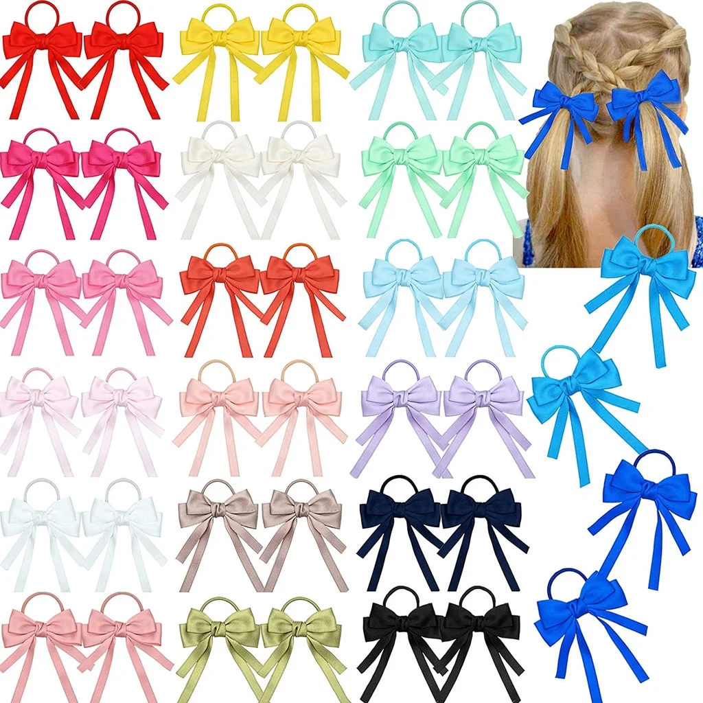 Top Trends: 2PCS Elastic Hair Ties Rings Boutique Fabric Fringes Bows Grosgrain Ribbon Ponytail Holder Rubber Hair Bands Hair Accessories Shoppable Styles