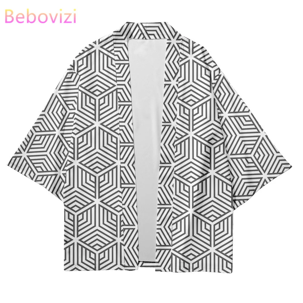 Top Trends: Plus Size Fashion Geometric Patterns Beach Japanese Style Kimono Streetwear Men Women Cardigan Haori Yukata Tops Robe Clothes Shoppable Styles