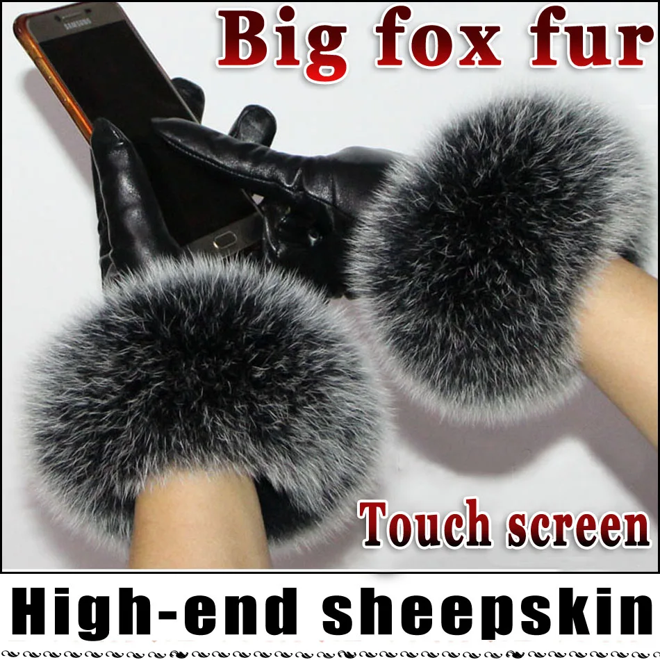 Top Trends: High-grade Women&#039;s Leather Gloves Sheepskin Winter Warm Plus Velvet Thick Cuffs Big Fox Fur Fur Gloves Touch Screen Gloves 2023 Shoppable Styles