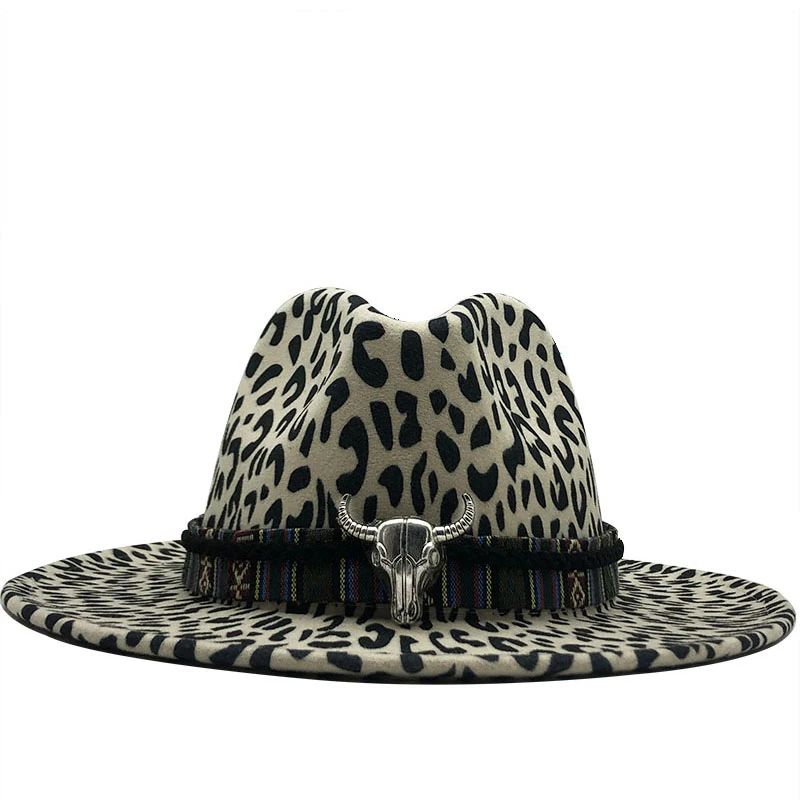 Top Trends: Unisex Flat Brim Wool Felt Jazz Fedora Hats Men Women Leopard Grain Leather Band Decor Trilby Panama Formal Hats 2020 New Shoppable Styles - Image 4