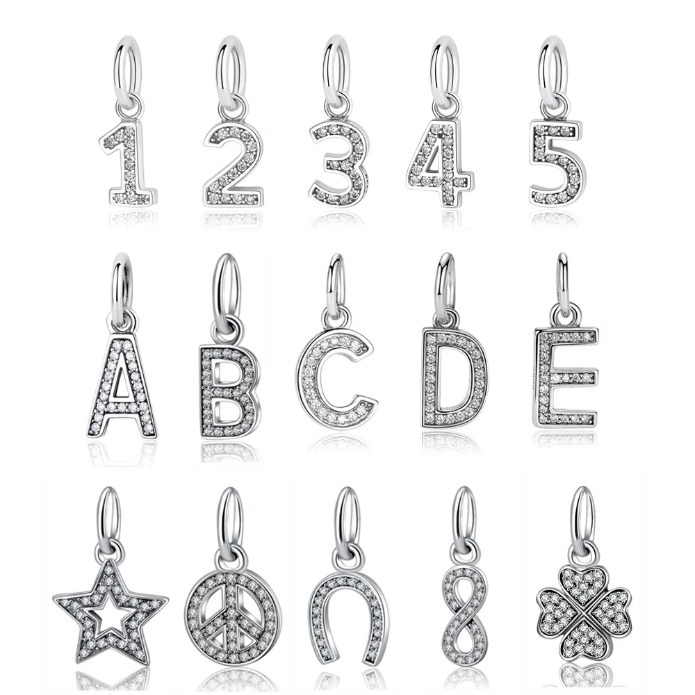 Top Trends: Original 100% 925 Sterling Silver Bead Charm A-Z Letters Alphabet Numbers Pendant Charms Fit Pandora Bracelets Women DIY Jewelry Shoppable Styles