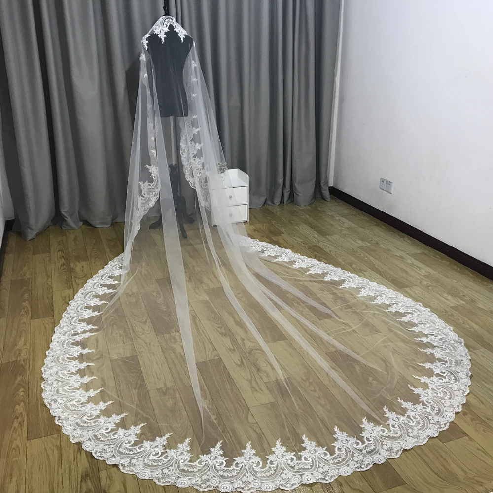 Top Trends: Real Photo 3meter Long Wedding Veil Lace Veil One Layer Cathedral Veil Tulle Veil Bridal Veil White Ivory Veil With Comb Shoppable Styles