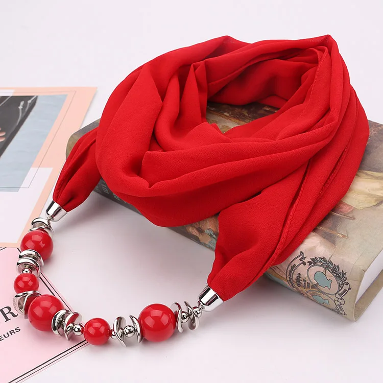 Top Trends: Spring Autumn Fancy Bead Pendant Necklace Ring Scarf Women Chiffon Scarf Hijabs With Pendant Foulard Femme Accessories Scarf Shoppable Styles