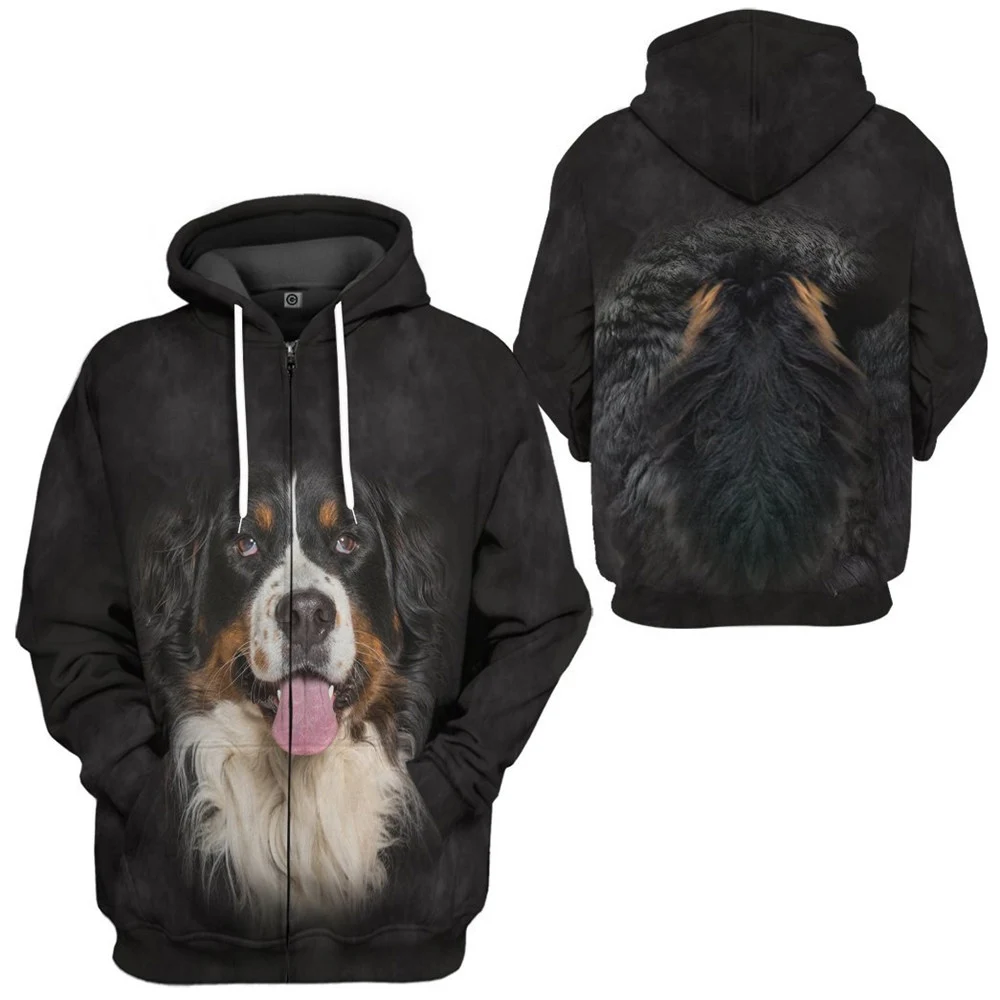 Top Trends: HX Animals Zip Hoodies 3D Graphic Swiss Bernese Mountain Dog Front And Back Printed Sweatshirts Fashion Harajuku Streetwear Shoppable Styles