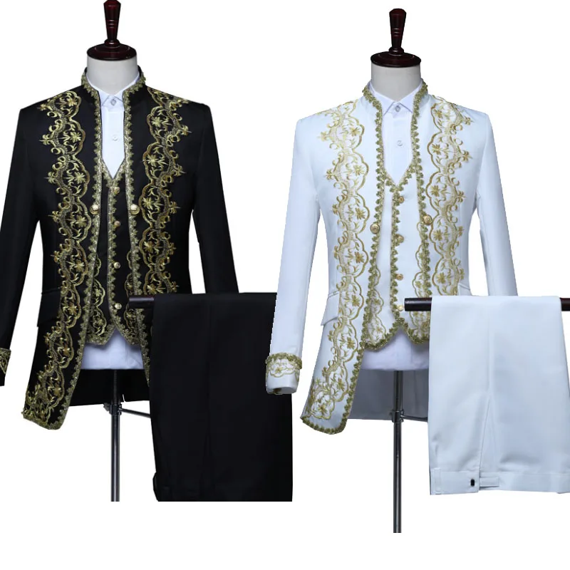 Top Trends: 4XL Adult Men 3PCS Set Victorian Steampunk Royal Prince Costume Vintage Baroque Jacket Vest Coat Pants Wedding Groom Blazer Suit Shoppable Styles