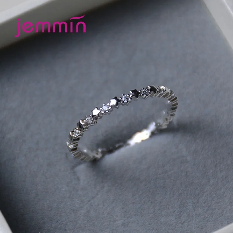 Top Trends: 100% Real 925 Silver Vintage Stars Clear CZ Stackable Finger Ring For Women Girl Charm Fashion Fine Jewelry Bijoux Shoppable Styles