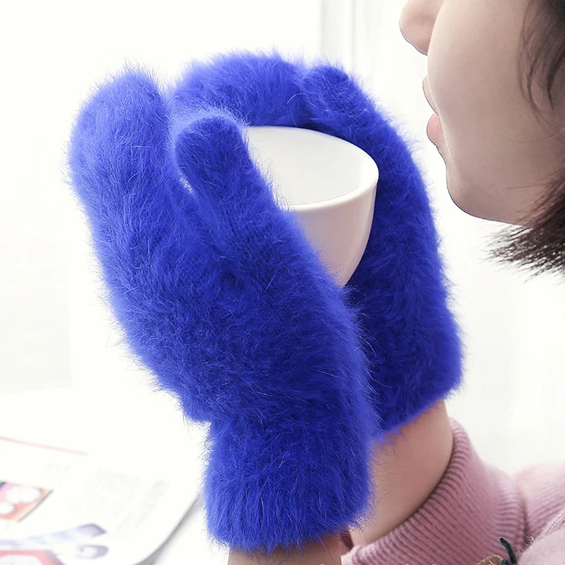 Top Trends: Winter Warm Rabbit Fur Gloves Female Mittens Outdoor Thicken Wool Fingerless Gloves Winter Gloves For Women Girls Gifts Shoppable Styles - Image 5