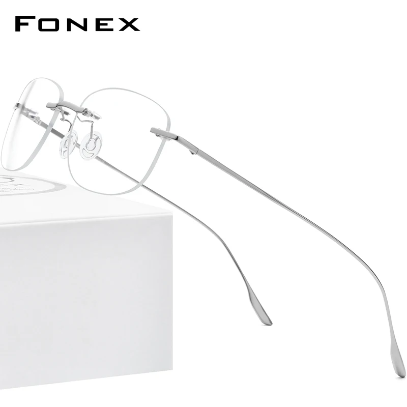 Top Trends: FONEX Titanium Alloy Glasses Frame Men 2020 New Women Rimless Prescription Square Eyeglasses Myopia Optical Korean Eyewear 8107 Shoppable Styles