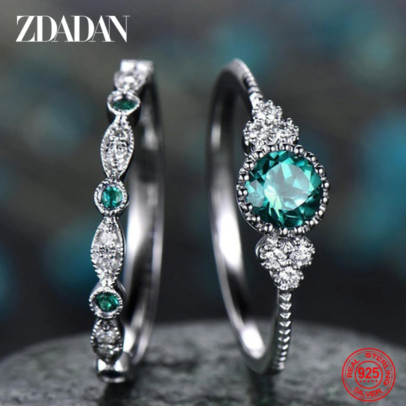 Top Trends: ZDADAN 925 Sterling Silver Emerald Zircon Ring For Women Charm Blue Gemstone Rings Wedding Jewelry Gift Shoppable Styles