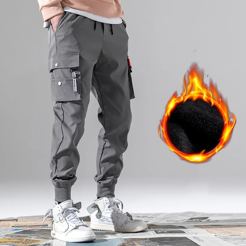 Top Trends: Winter Men Plus Velvet Cargo Pants Multi-pocket Harem Pants Joggers Men Streetwear Warm Thick Casual Pants Male Sports Trousers Shoppable Styles